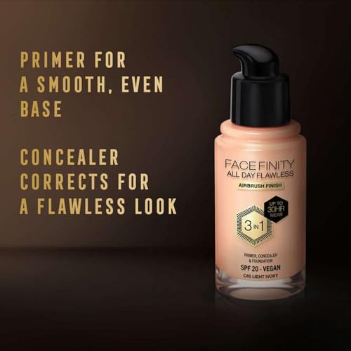Max Factor Fondotinta Liquido Facefinity 3-In-1 All Day Flawless, Spf 20-40 Avorio Chiaro, 30 Ml - 9