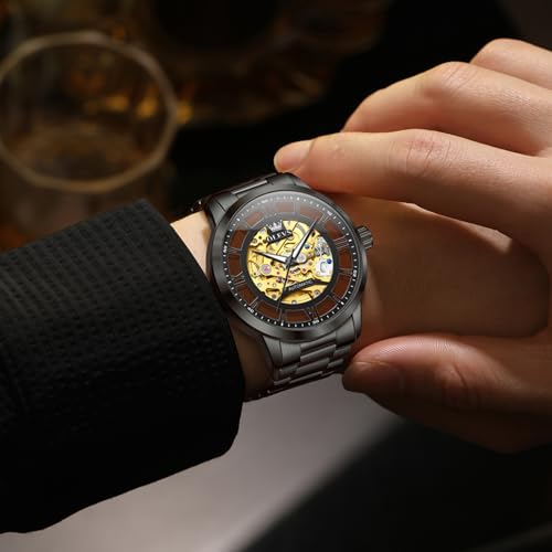 Image of OLEVS Automatic Watches for Men 43MM Skeleton Large Dial 3Hand Self Winding Watch Stainless Steel Dress Luxury Mechanical Waterproof Luminous Wirst Watch Gift