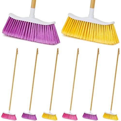 Hoolerry 6 Pcs Heavy Duty Broom Soft Sweep Broom 50'' Garage Broom Magnetic Action Broom Kitchen Broom For Courtyard Garage Lobby Shop Home Kitchen Office Floor #TOP8
