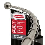 Rubbermaid Curved Shower Curtain Rod, No Drill, 50-72 Inches Adjustable Tension Shower Rod for Bathroom, Non-Slip, No Rust, Nickel