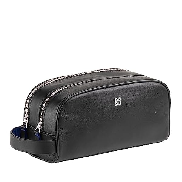 DUDU Beauty Case da Viaggio Uomo Donna in Pelle Morbida Resistente, Borsa da Toilette a Doppia Lampo, Interno Idrorepellente, Borsa a Mano con Maniglia Nero