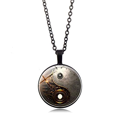 Preisvergleich Produktbild GOMYIE Steampunk Yin Yang Time Halskette Cabochon Glas Halskette Anhänger männlich feine Accessoires (schwarz
