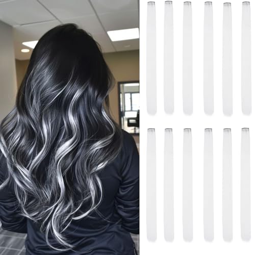 GZVIS 12 Pcs White hair extensions 22 Inch Straight colored hair colorful clip in extensions Highlight Party for Kids Girls and Women Gift(White 09)