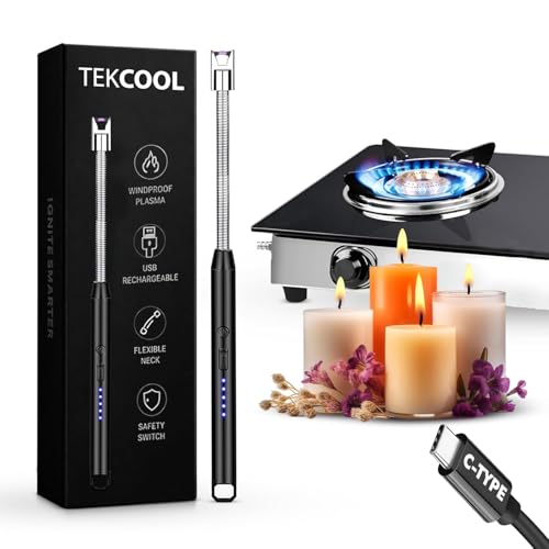 Image of TEKCOOL Gas Lighter for Kitchen Use | C-Type Rechargeable Electric Stove & Candle with USB Charging Port | 1 Year Warranty | 400 Uses in Single Charge;;