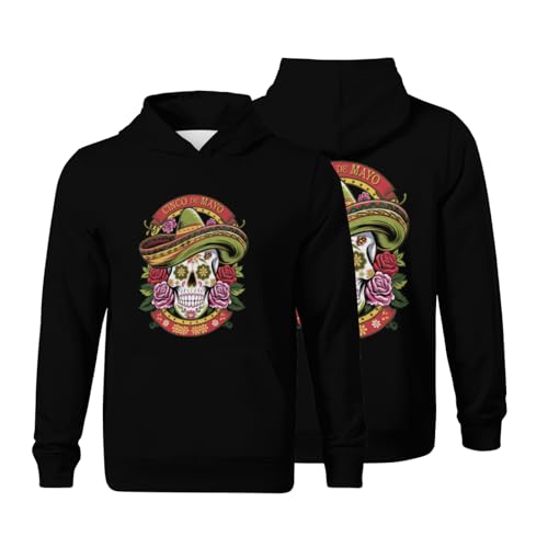 Kids Cinco de Mayo Mexican Skull Boys Girls Lightweight Kangaroo Pocket Fleece Hoodies