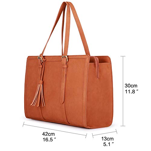 ECOSUSI Laptop Bag For Women 15.6 Inch Work Tote Bags PU Leather Computer Purse For Business Office With 3 Layer Compartments