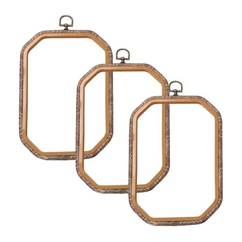 3 Pieces 7 x 10 Inch Rectangle Embroidery Hoop, Imitated Wood Cross Stitch Hoop, Plastic Embroidery Frame for Display Art Craft Sewing Ornaments DIY Decoration Hanging (3 Pieces)
