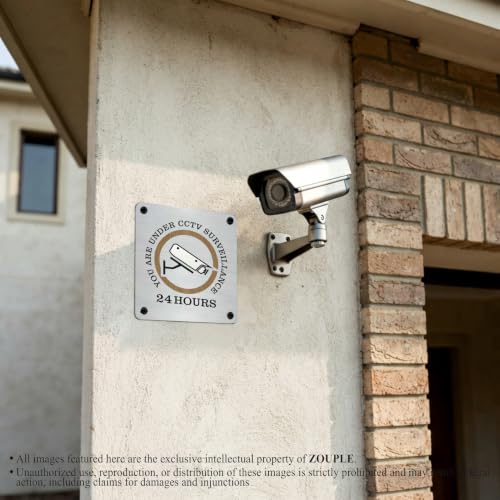 Image of CCTV Surveillance ZOUPLE Sign, 6 inchx6 inch, Dual Mount, JSL Brand Steel Laser Print