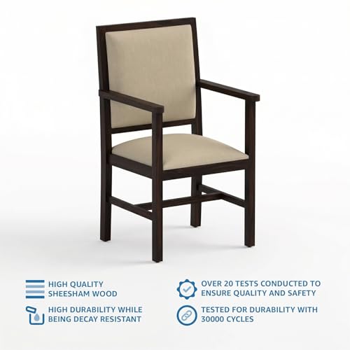 Image of Amazon Brand - Solimo Alore Solid Sheesham Wood Arm Chair with Cushion | Durable Wooden Accent Chair for Living Room, Bedroom, Study Balcony Seating Furniture (Walnut Finish)