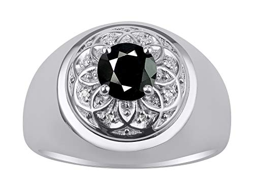 Image of Rylos Men's Designer Gypsy Ring with 7MM Round Gemstone & Diamond - Birthstone Rings in Sizes 8-13 in Sterling Silver