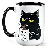 Is He Dead Yet Mug,Anti Trump Merchandise,Anti Trump Coffee Mug for Men Women,Funny Coffee Mugs for Men Women,15 oz Grumpy Black Cat Cup,Fun Gag Gift for Adults,Friends,Political Lovers.