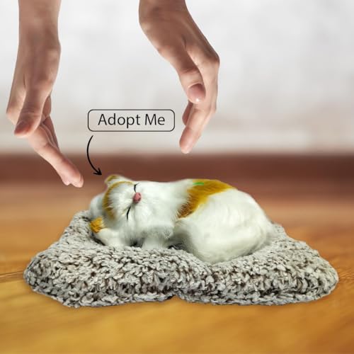 Image of Sleeping Cat Plush Toy with Press Simulation Sound, Sleeping Cat Stuffed Animal Fur Soft Toys with Sound for Kids Car Dashboard Cat & Office Desk (Tan & White)