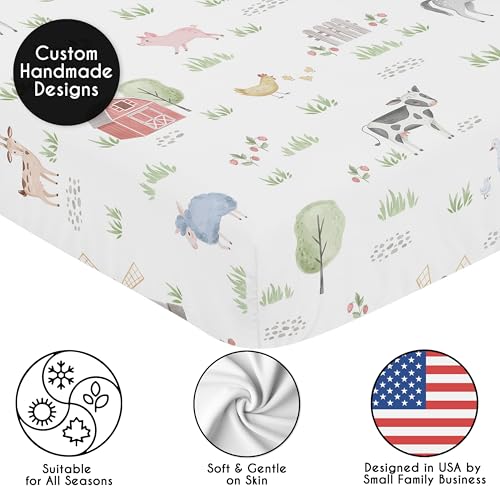 Image of Sweet Jojo Designs Fitted Baby Crib Sheets (Farm Animals) for Boys or Girls, Infant Nursery, Toddler Room - Standard Size (Neutral, Farmhouse, Country, Barn Animal, Farms Theme, Cow, Pig, Grey Horse)