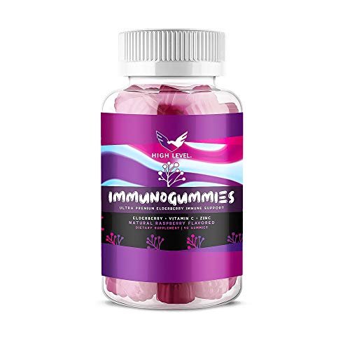 High Level Elderberry Immunogummies | Ultra Premium Immune Support Gummies Herbal Supplements with Vitamin C and Zinc | Gluten Free, Pectin, Vegetarian, 100% Natural Flavor and Colors | 90 Gummies