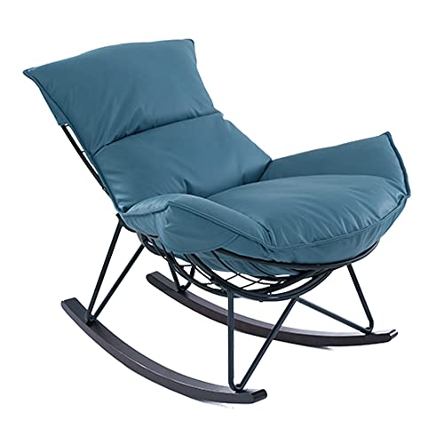 Mingone Sillón balancín moderno con asiento acolchado, mecedora para dormitorio, con estructura de metal, soporta hasta 150 kg, color azul