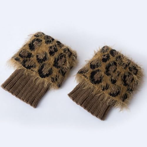 Faux Fur Leg Warmers for Women Short Fuzzy Boot Cuffs Toppers for Winter Leopard Knitted Leg Warmer2