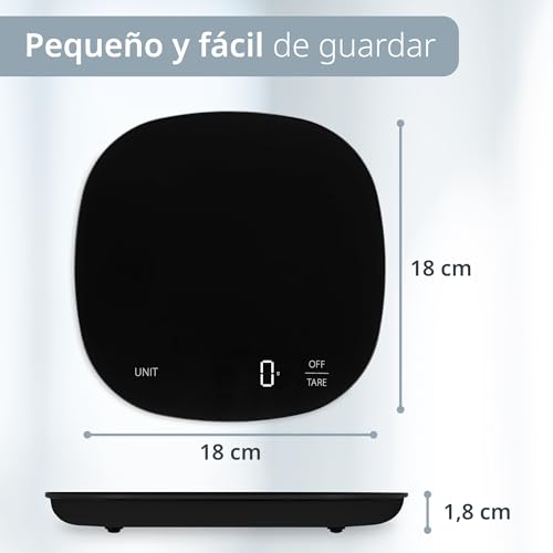 ADE Báscula digital de cocina con capacidad de carga de 15 kg, báscula de gramo precisa, gran pantalla con números luminosos, incluye pilas AAA, diseño redondeado, color negro - imagen 4