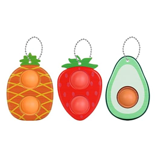 Ainiv 3 Pack Fidget Push Bubble Toy, Fidget Popper Sensory Mini Toys, Strawberry Pineapple Avocado Shape Keychain Decompression Toy, Simple Anxiety Relief Toys for Kids Adults ADD OCD Autistic Autism
