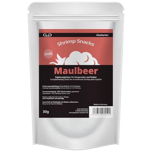 GlasGarten Shrimp Snacks Morera | 30g - descomposición relativamente rápida = sin estrés alimentario, Hecho de 100% Hojas de Morera (secas), alimento suplementario con Mucho Calcio y magnesio