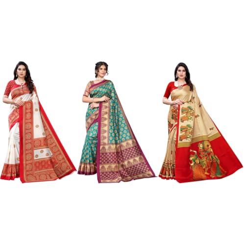 Image of Yashika Women's Sarees Women's Combo Art Silk Printed Saree With Unstitched Blouse Piece |saree for Women | saree combo | New Sari | Saree Pack Of 3