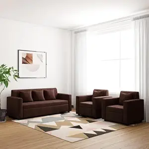 FURNY Lexon 5 Seater 3+1+1 Fabric Sofa Set (Brown)