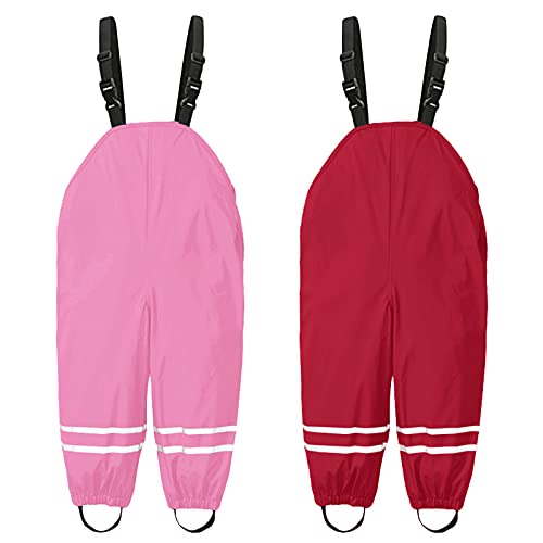 Kids Toddler Suspender Rain Pants Waterproof Lightweight Raincoat Windproof Muddy Rainwear Rain (Pink, 1-3 Years)