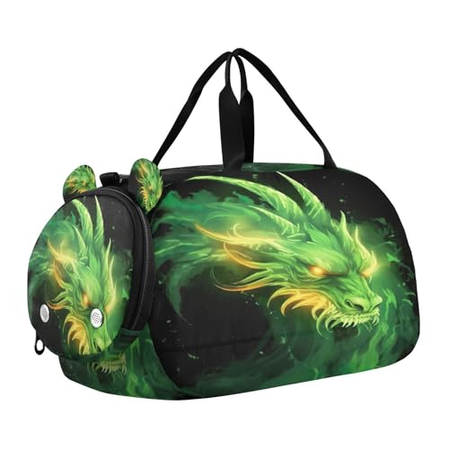 YETTASBIN Sport Travel Duffel Bag for Girls Boys, Dragon Large Waterproof Weekender Overnight Bag, Detachable Shoulder Strap Gym Bag with Shoe Compartment & Wet Pocket