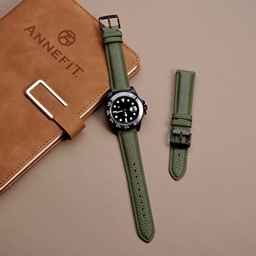 Image of ANNEFIT Watch Band 18mm, Quick Release Textured Padded Leather Straps with Black Buckle for Men and Women (Army Green)