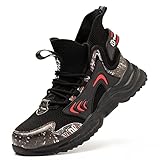 Micoklinlin Fashion Steel Toe Sneakers for Men Lightweight Safety Shoes for Work Industrial Construction Non-Slip Work Shoes with Reflective Strip Black