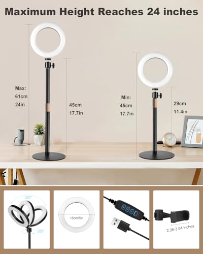 Railee Ringlicht mit Stativ Handy Laptop Videokonferenz Licht mit Klemme 6 Zoll Tisch LED Ring Light Selfie Ringleuchte Dimmbares Ansteckleuchte für Comptuer Monitor Zoom Meeting Streaming Vlog 6