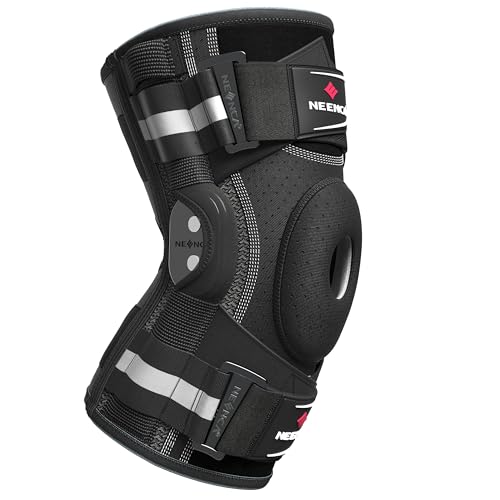 NEENCA Genouillère pour douleurs au genou, genouillère articulée réglable avec système de fixation breveté X-Strap, forte stabilité pour soulager la...