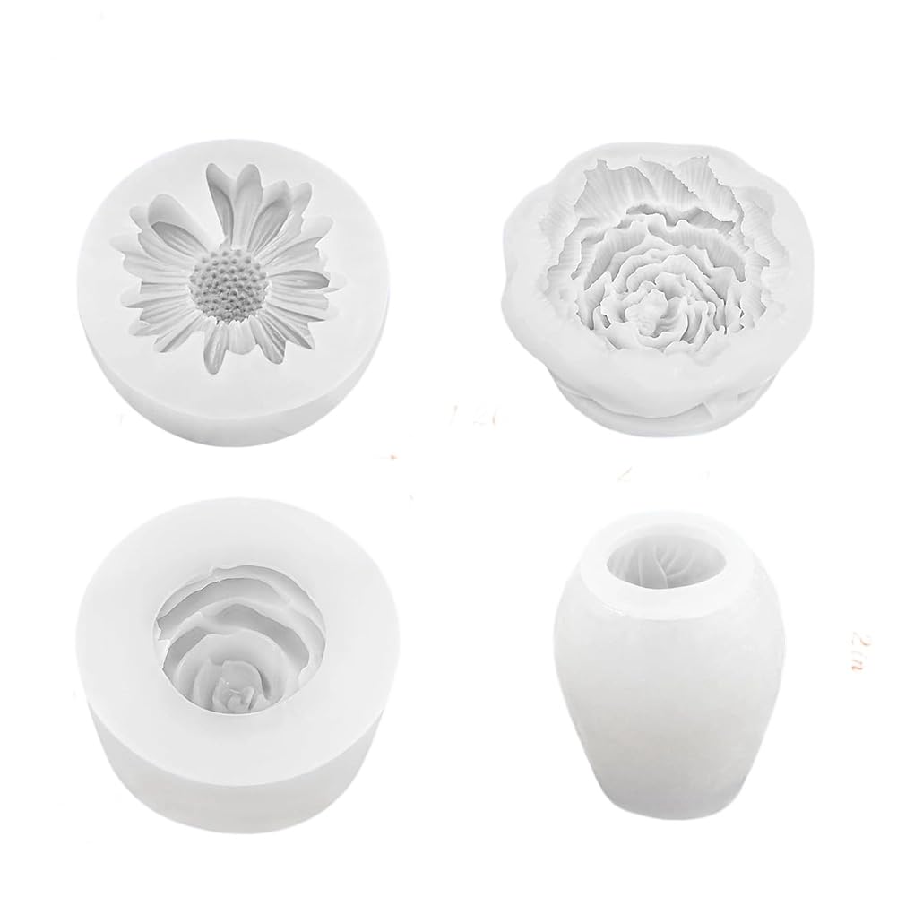 CTRLZS For DIY Candle Silicone Mold Set 4Pcs 3D Flower Molds Daisy Peony Rose Tulip for Soap Epoxy Release Crafts Gift