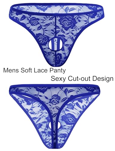 Avidlove Mens Lace Underwear Briefs Open Front Panties Low Rise Sexy Bikini Briefs Underwear 1-3 Pack Sky Blue — view 5