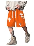 Floerns Men's Drawstring Waist Cross Print Loose Fit Workout Track Shorts Orange Large