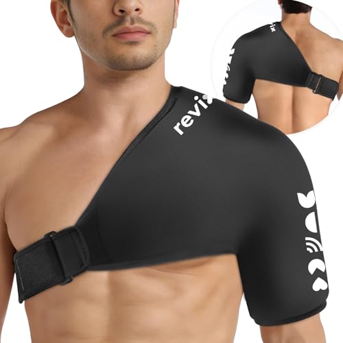 REVIX Shoulder Ice Pack Wrap for Rotator Cuff and Arm Reusable Gel Cold Wrap with Compression for Targeted Area Soothing Discomfort & Fatigue Easy to Wear Basic XL