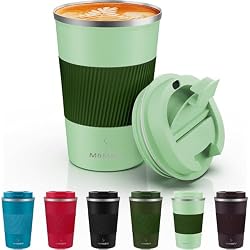 MOMSIV 12oz Travel Mug, Insulated Coffee Cup with Leakproof Lid, Vacuum Stainless Steel Double Walled Reusable Tumbler for Hot and Cold Water Coffee and Tea In Travel and Car (Green-380ml)