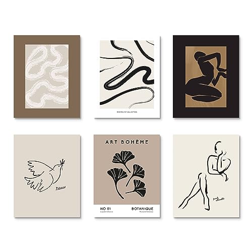 Image of Habseligkeit Brown Master Posters for Room Aesthetic, Minimalist Abstract Wall Poster, Retro Room Decor Aesthetic Vintage Prints for Wall Decor Unframed, 11x14in, Set of 6