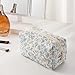 Gleyemor Small Quilted Makeup Bag for Women, Cute Floral Bow Cosmetic Bag, Emergency Bag Travel Toiletry Cotton Pouch Gifts for Girls Her Mom Friend Sister Bridesmaid (Blue Floral)