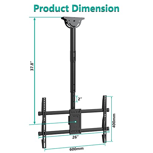 Wali Ceiling Tv Mount, Full Motion Adjustable Tv Mount Bracket Fits Most Ultrawide Led, Lcd, Oled 4K Tvs 37 To 70 Inch, Up To 110Lbs, Mounting Holes 600X400Mm (Cm3770), Black #TOP2