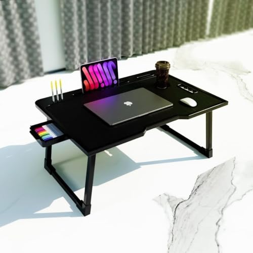Image of Mini Laptop Table for Bed Foldable Wooden Smart Study Table with Drawer New Kids & Adults (US Black Mold COTED)