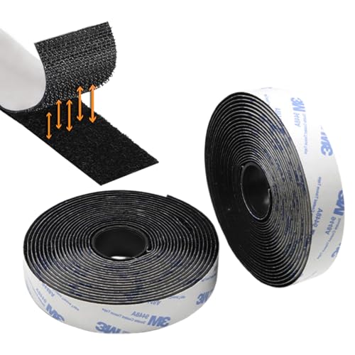 Cinta de velcro autoadhesiva de 6 m, extrafuerte (adhesivo de marca 3M), cinta adhesiva de velcro, reutilizable para bricolaje, manualidades, hogar, costura, exterior e interior (25 mm, negro)
