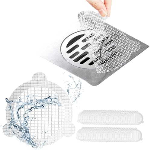 (50 Pack) Disposable Drain Cover & Drain Snake Stickers - 9cm Round Shower Drain Cover & Hair Catcher for Shower Drain - Perfect for Bath & Kitchen - Mesh Stops Human & Pet Hair
