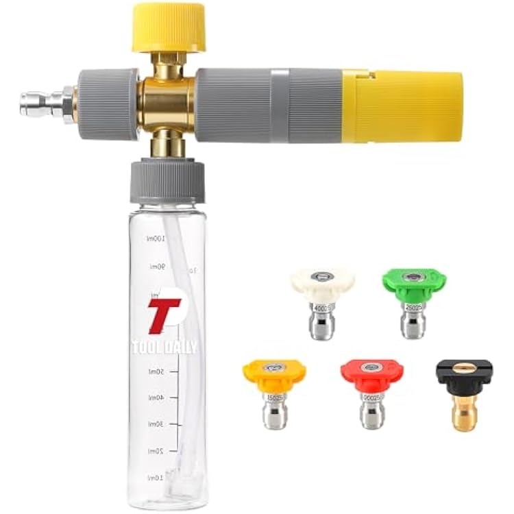 Tool Daily Foam Cannon, Small Foam Cannon for Pressure Washer, 5 Power Washer Nozzle Tips, 1/4 Inch Quick Connect