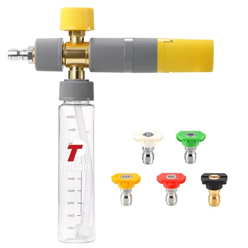 Tool Daily Foam Cannon, Small Foam Cannon for Pressure Washer, 5 Power Washer Nozzle Tips, 1/4 Inch Quick Connect
