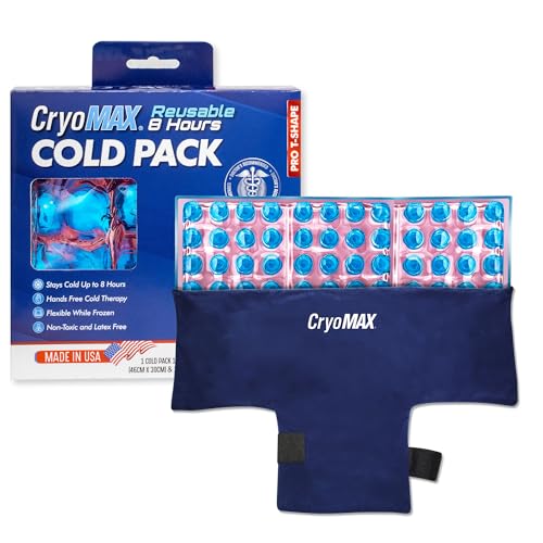 CryoMAX Reusable Cold Pack - 8-Hour Long-Lasting Cold Therapy Ice Pack, Adjustable Wearable Compress Straps, Best for Pain Relief, Injuries, Hip Surgery Swelling, and Migraines - T-Shape (1 Count)