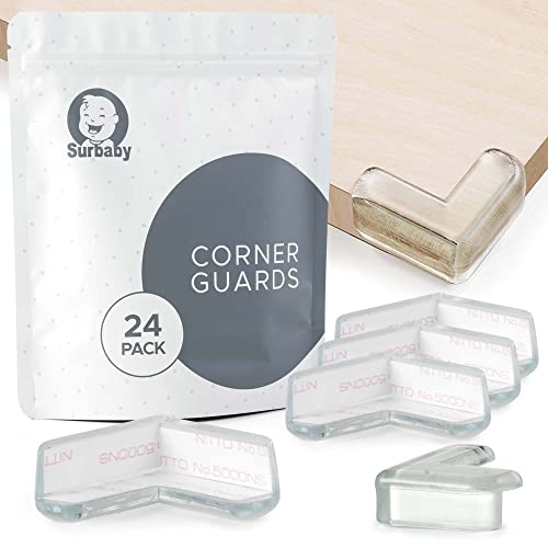 Surbaby Corner Protector Baby (24 Pack) - L-Shaped Clear Corner Guards High Resistant Adhesive - Baby Safety Products-Baby Proof Corners and Edges- Table Corner Protectors Corner Guards for Baby