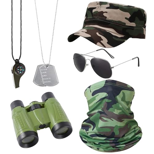 MLPKOI Juego De 6 Accesorios De Disfraz Del Ejército, Conjunto De Disfraz De Soldado, Militar Accesorios, Lentes De Sol, Placa De Perro Para Adultos, Cosplay, Fiesta Temática, Para Militar Cosplay