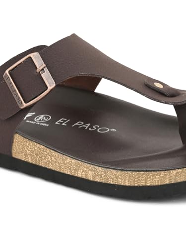 Image of EL PASO Men's Suede Leather Cushioned Cork Sole Sandal Slippers (Size 6 to 12)