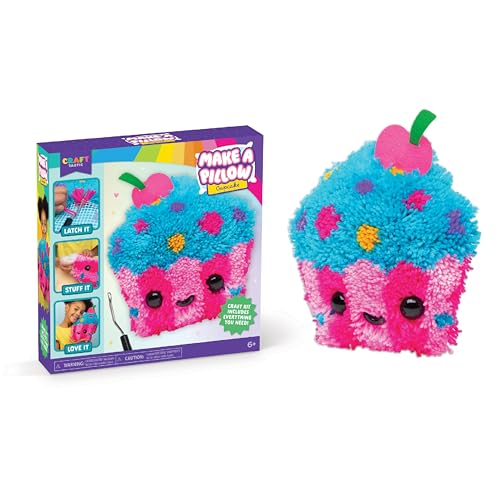 LatchKits Cupcake Pillow - Latch Hook Kits for Kids Arts and Crafts Yarn Art Kids Crafts Toys for Girls Birthday Gift for Girls Easy to Follow Pattern Hook Included Craft Kits Ages 6+
