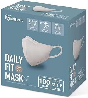 [アイリスオーヤマ] デイリーフィット マスク 立体 ふつう ワイドサイズ 100枚 耳紐 8mm 個包装 ニュアンスグレー